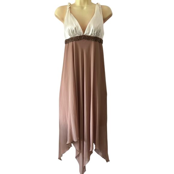 ABS Allen Schwartz Size 4 Satin & Chiffon Special Occasion Dress Beaded Party - Picture 1 of 15
